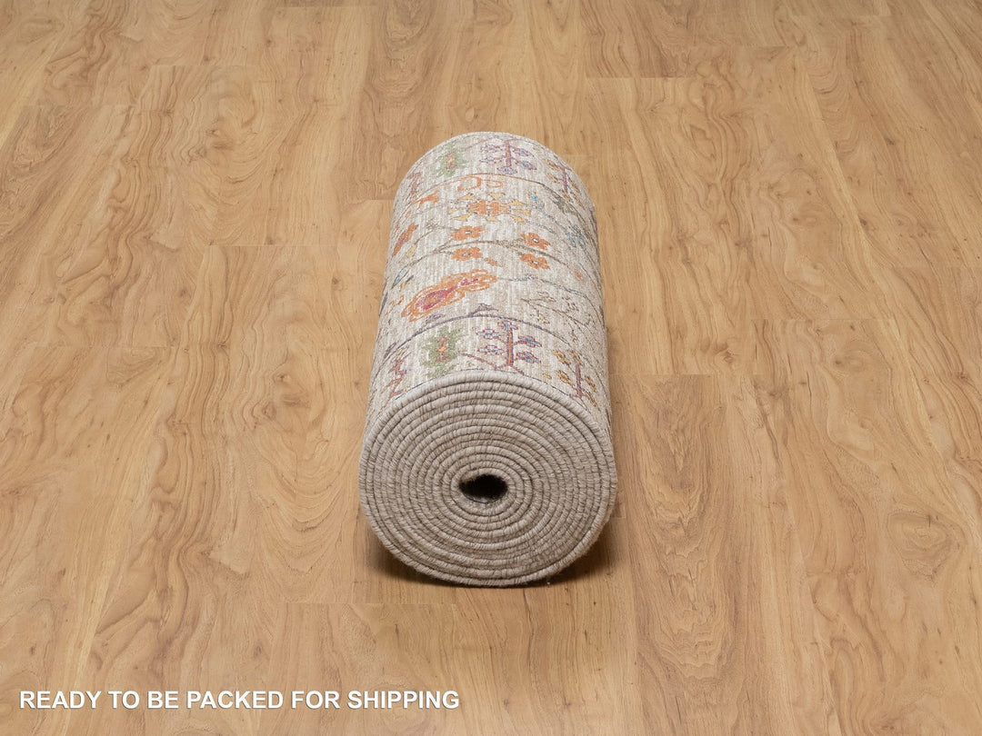 2'7" x 23'9" New Hand Knotted Ivory Wool & Silk Runner Oriental Rug - MOA10291160