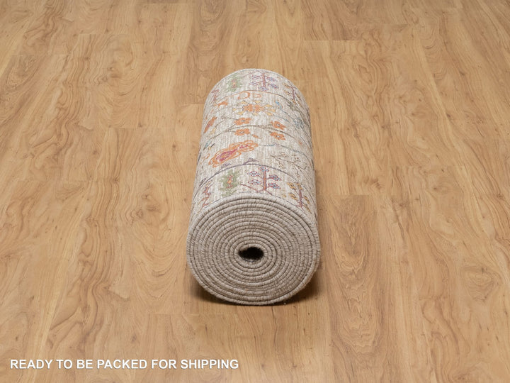 2'7" x 23'9" New Hand Knotted Ivory Wool & Silk Runner Oriental Rug - MOA10291160