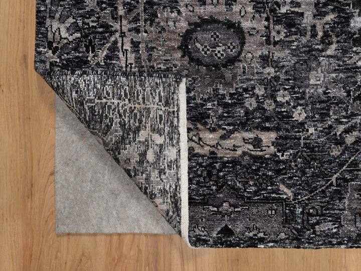 6'0" x 8'10" New Hand Knotted Black Wool & Silk Rectangle Oriental Rug - MOA10291161