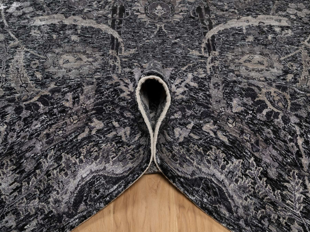 6'0" x 8'10" New Hand Knotted Black Wool & Silk Rectangle Oriental Rug - MOA10291161
