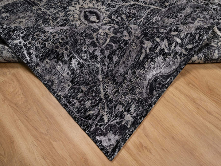 6'0" x 8'10" New Hand Knotted Black Wool & Silk Rectangle Oriental Rug - MOA10291161