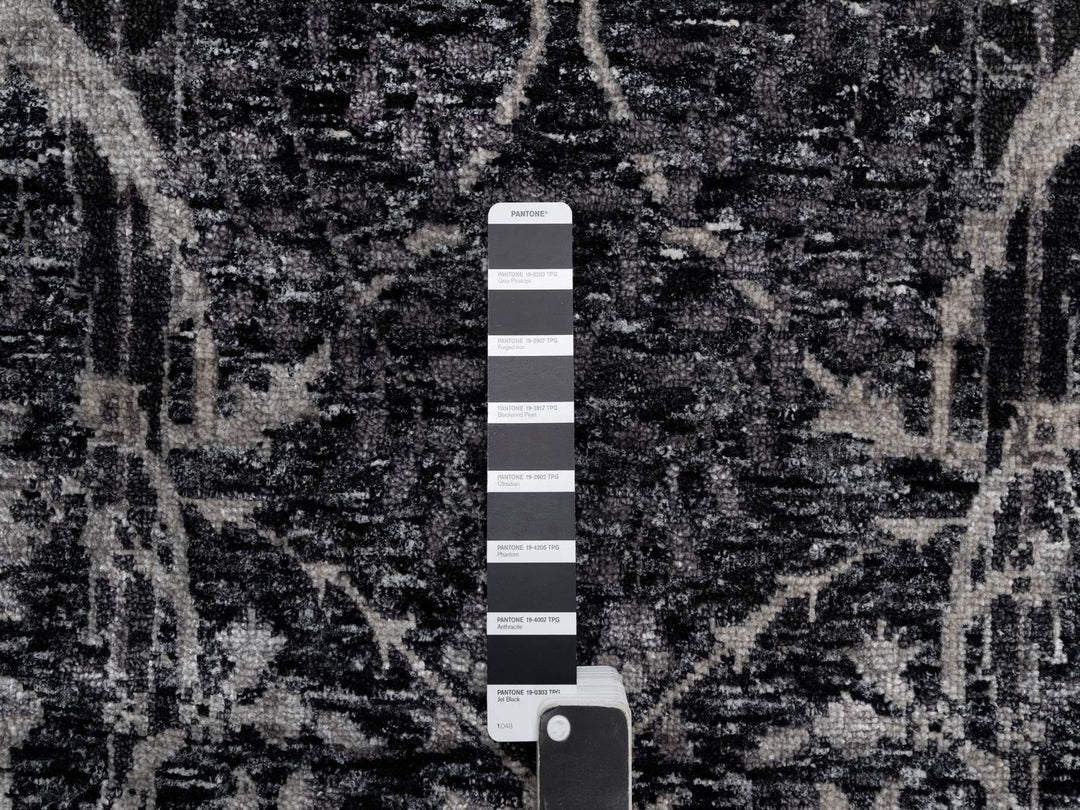 6'0" x 8'10" New Hand Knotted Black Wool & Silk Rectangle Oriental Rug - MOA10291161