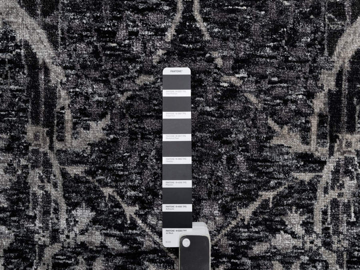 6'0" x 8'10" New Hand Knotted Black Wool & Silk Rectangle Oriental Rug - MOA10291161