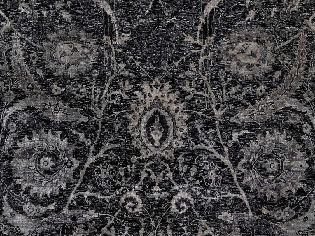 6'0" x 8'10" New Hand Knotted Black Wool & Silk Rectangle Oriental Rug - MOA10291161