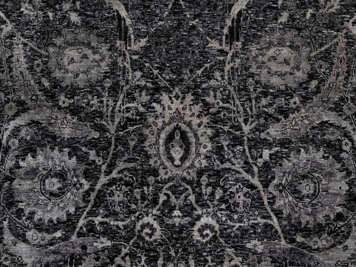 6'0" x 8'10" New Hand Knotted Black Wool & Silk Rectangle Oriental Rug - MOA10291161
