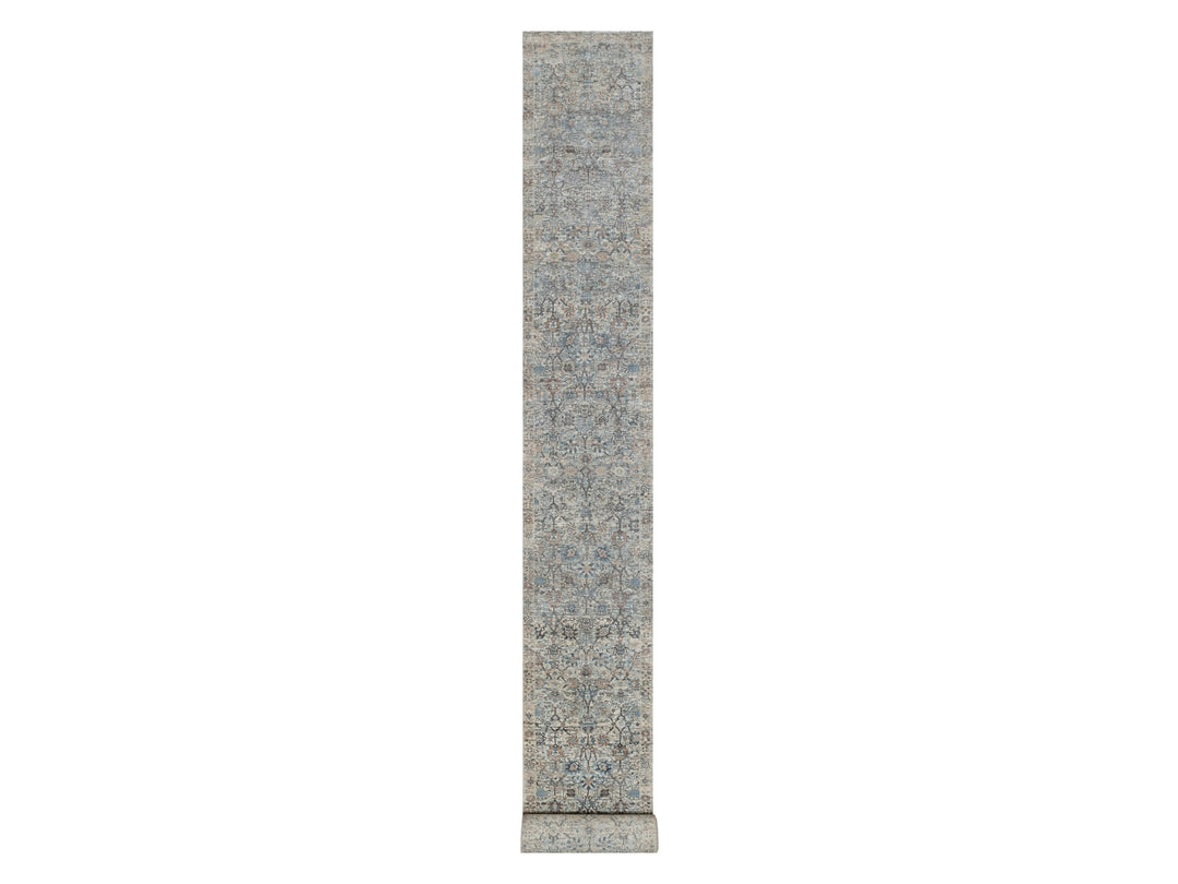 2'7" x 25'9" New Hand Knotted Ivory Wool & Silk Runner Oriental Rug - MOA10291162
