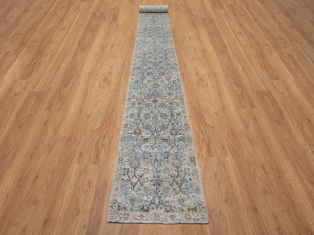2'7" x 25'9" New Hand Knotted Ivory Wool & Silk Runner Oriental Rug - MOA10291162