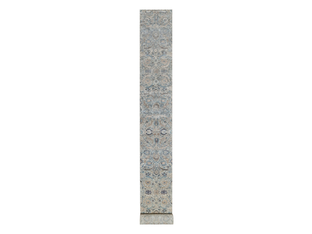 2'6" x 27'9" New Hand Knotted Ivory Wool & Silk Runner Oriental Rug - MOA10291163