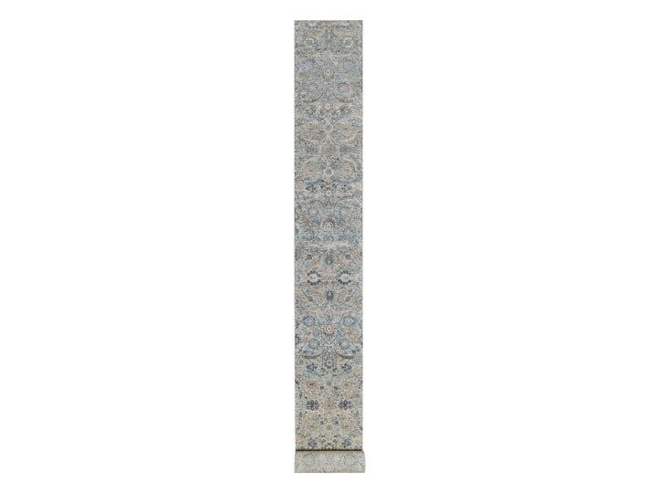 2'6" x 27'9" New Hand Knotted Ivory Wool & Silk Runner Oriental Rug - MOA10291163