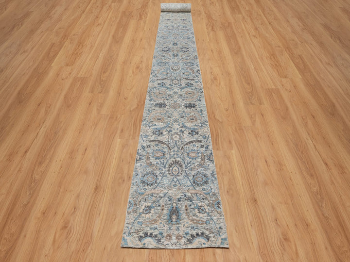 2'6" x 27'9" New Hand Knotted Ivory Wool & Silk Runner Oriental Rug - MOA10291163