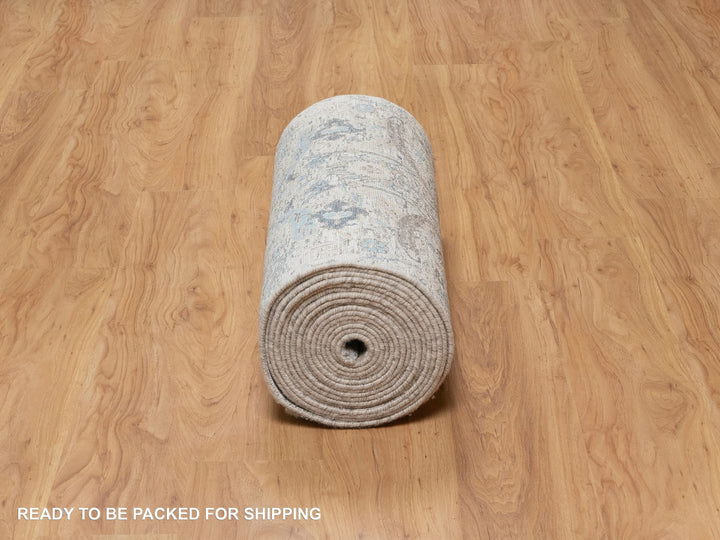 2'6" x 27'9" New Hand Knotted Ivory Wool & Silk Runner Oriental Rug - MOA10291163