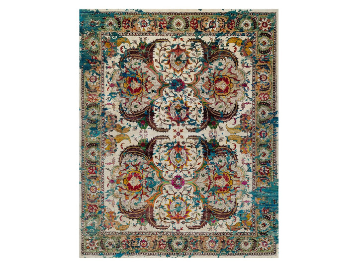 8'1" x 10'1" New Hand Knotted Ivory Wool & Silk Rectangle Oriental Rug - MOA10291164
