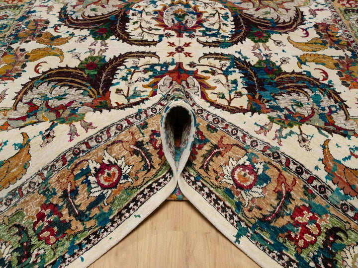 8'1" x 10'1" New Hand Knotted Ivory Wool & Silk Rectangle Oriental Rug - MOA10291164