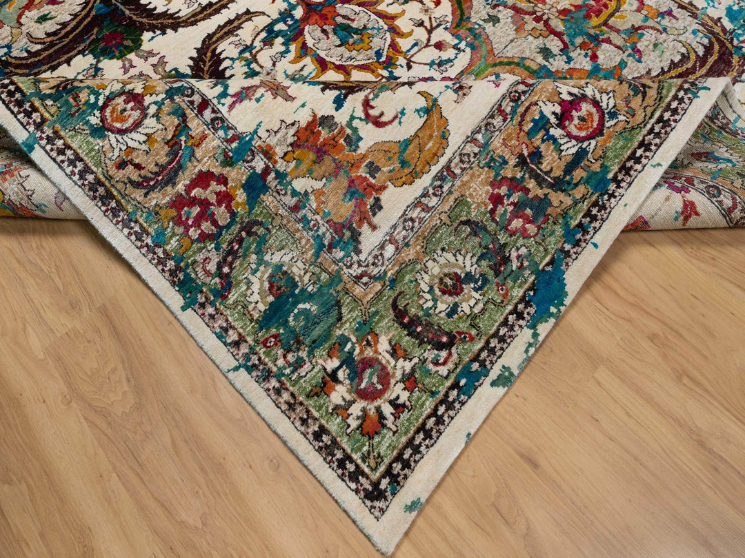 8'1" x 10'1" New Hand Knotted Ivory Wool & Silk Rectangle Oriental Rug - MOA10291164