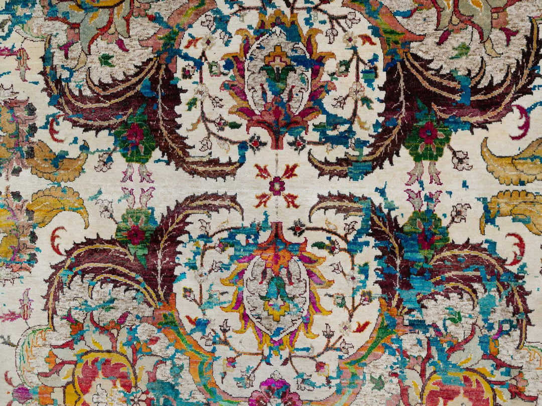 8'1" x 10'1" New Hand Knotted Ivory Wool & Silk Rectangle Oriental Rug - MOA10291164