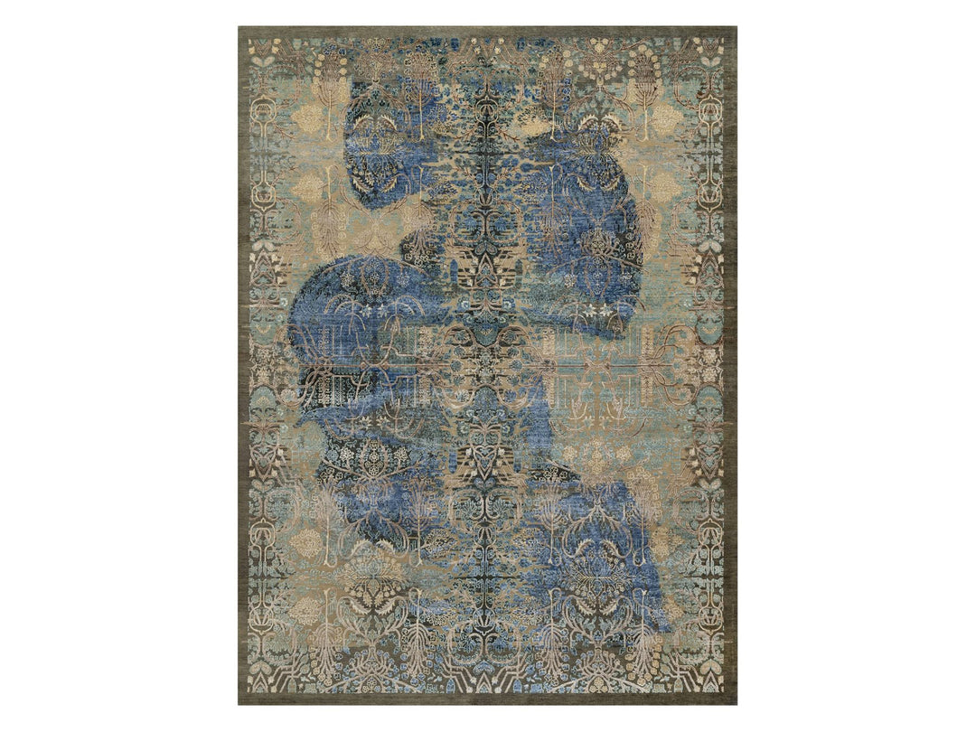 8'10" x 12'1" New Hand Knotted Brown Wool & Silk Rectangle Oriental Rug - MOA10291165