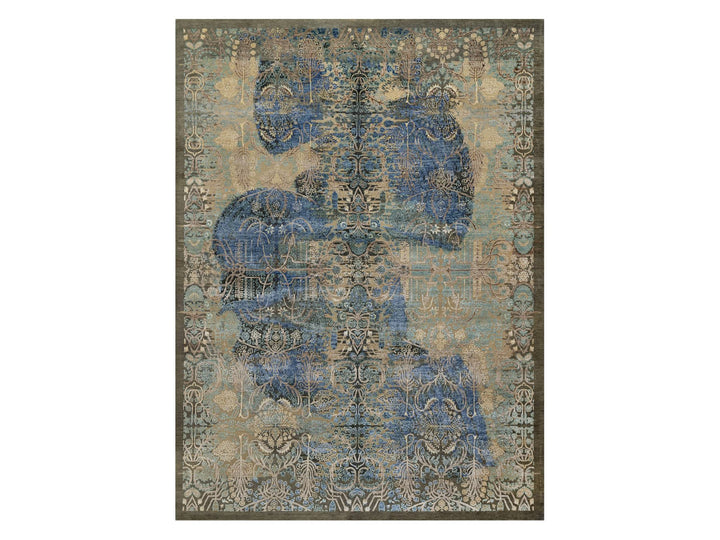 8'10" x 12'1" New Hand Knotted Brown Wool & Silk Rectangle Oriental Rug - MOA10291165