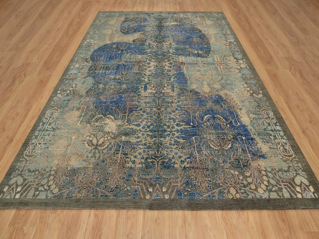 8'10" x 12'1" New Hand Knotted Brown Wool & Silk Rectangle Oriental Rug - MOA10291165