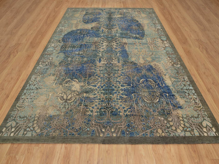 8'10" x 12'1" New Hand Knotted Brown Wool & Silk Rectangle Oriental Rug - MOA10291165