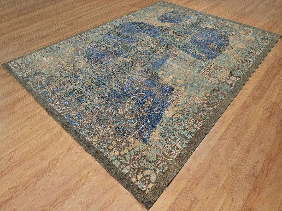 8'10" x 12'1" New Hand Knotted Brown Wool & Silk Rectangle Oriental Rug - MOA10291165