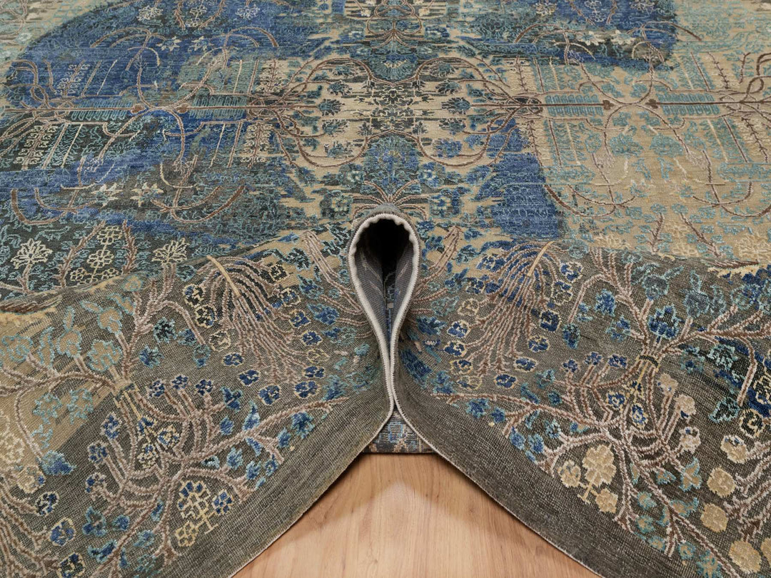 8'10" x 12'1" New Hand Knotted Brown Wool & Silk Rectangle Oriental Rug - MOA10291165