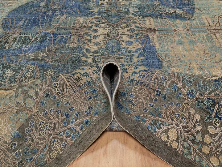 8'10" x 12'1" New Hand Knotted Brown Wool & Silk Rectangle Oriental Rug - MOA10291165