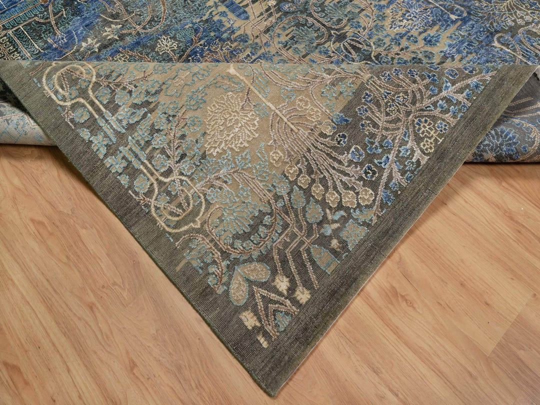 8'10" x 12'1" New Hand Knotted Brown Wool & Silk Rectangle Oriental Rug - MOA10291165