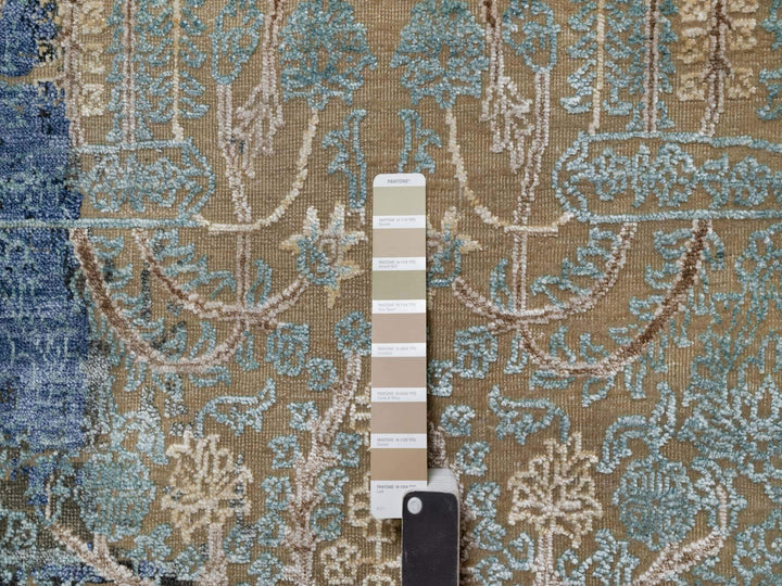8'10" x 12'1" New Hand Knotted Brown Wool & Silk Rectangle Oriental Rug - MOA10291165
