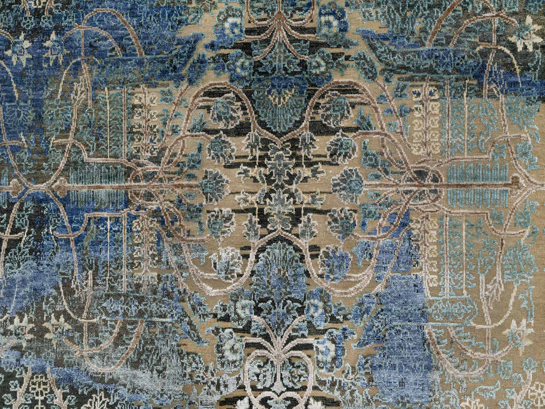8'10" x 12'1" New Hand Knotted Brown Wool & Silk Rectangle Oriental Rug - MOA10291165