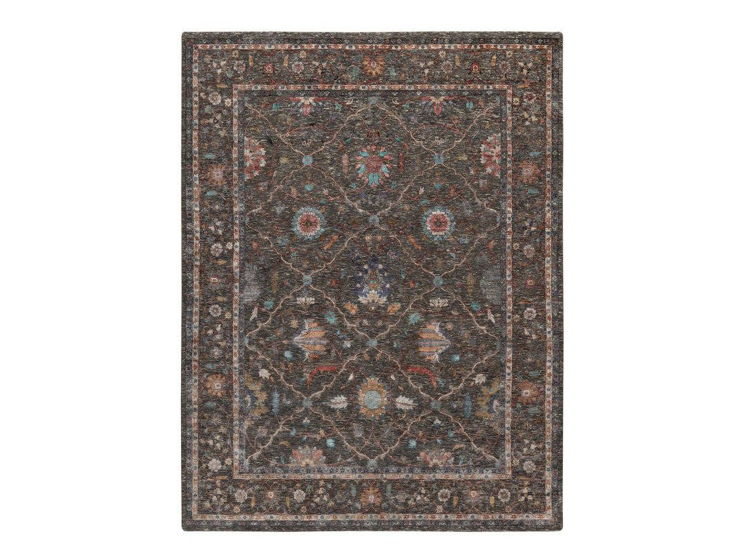 7'9" x 10'2" New Hand Knotted Brown Wool & Silk Rectangle Oriental Rug - MOA10291166