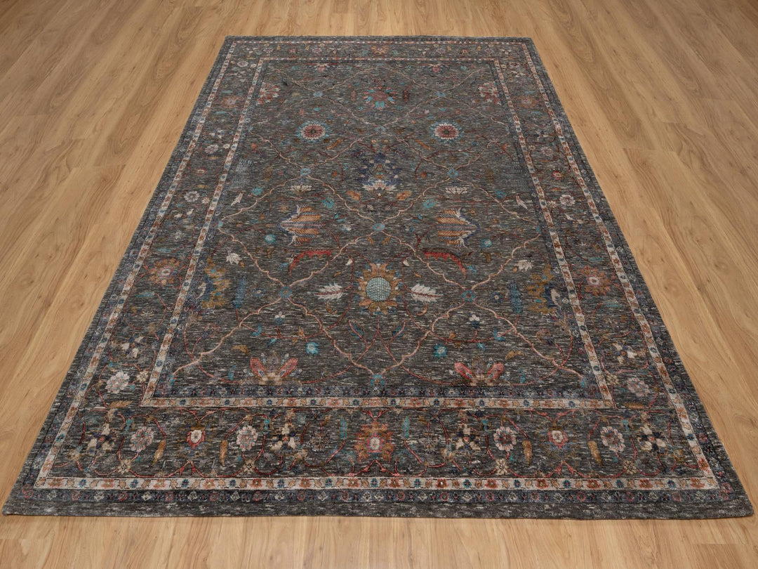 7'9" x 10'2" New Hand Knotted Brown Wool & Silk Rectangle Oriental Rug - MOA10291166