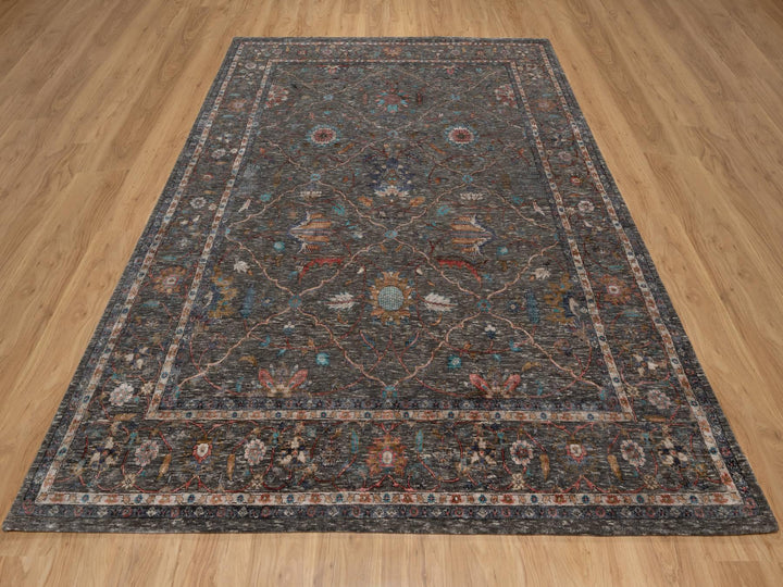 7'9" x 10'2" New Hand Knotted Brown Wool & Silk Rectangle Oriental Rug - MOA10291166