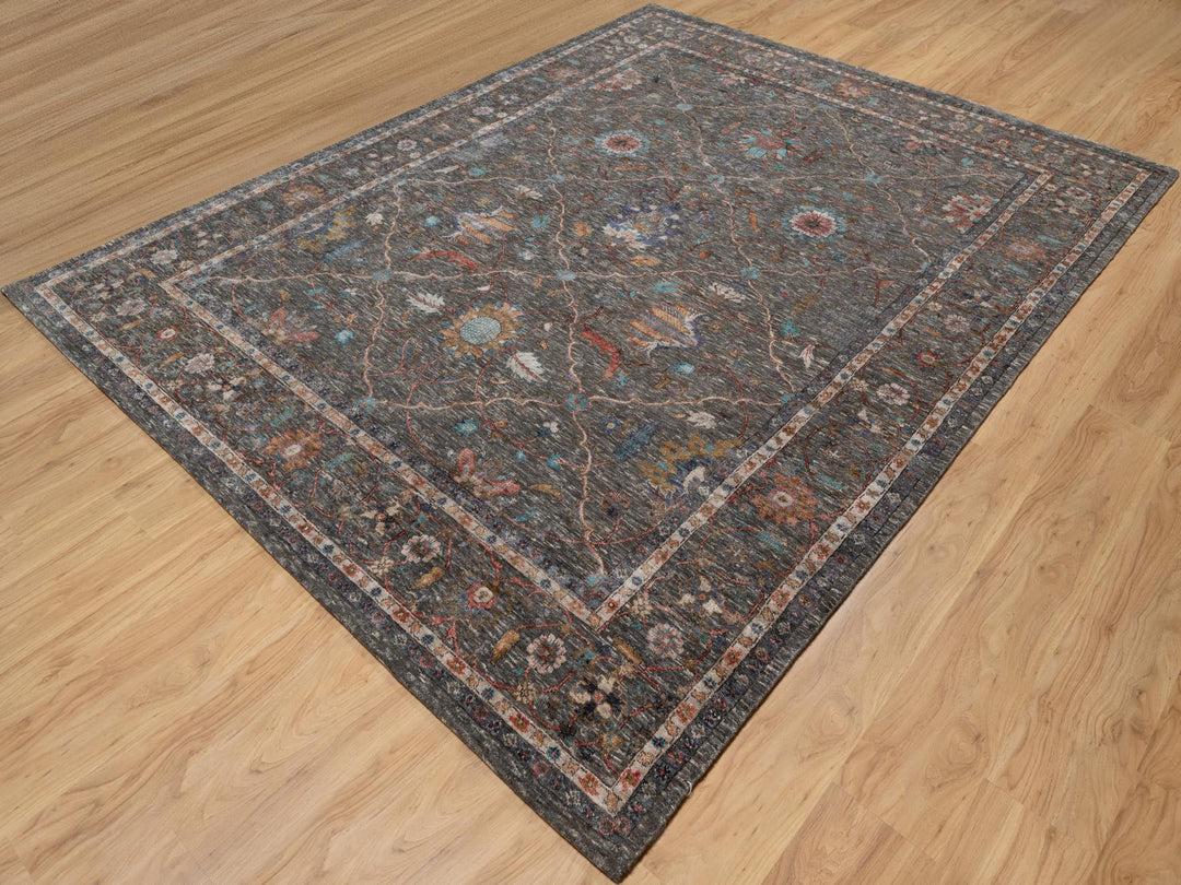 7'9" x 10'2" New Hand Knotted Brown Wool & Silk Rectangle Oriental Rug - MOA10291166