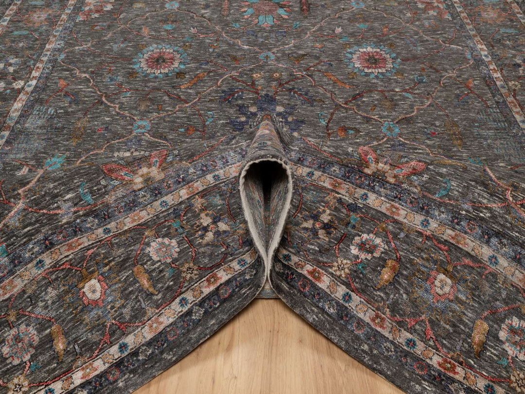 7'9" x 10'2" New Hand Knotted Brown Wool & Silk Rectangle Oriental Rug - MOA10291166
