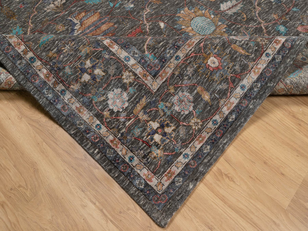 7'9" x 10'2" New Hand Knotted Brown Wool & Silk Rectangle Oriental Rug - MOA10291166