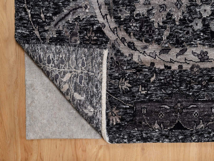 8'8" x 11'10" New Hand Knotted Black Wool & Silk Rectangle Oriental Rug - MOA10291167
