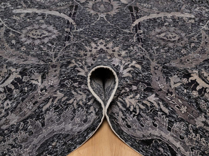8'8" x 11'10" New Hand Knotted Black Wool & Silk Rectangle Oriental Rug - MOA10291167