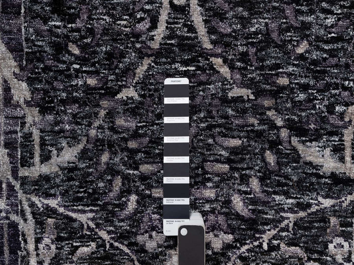 8'8" x 11'10" New Hand Knotted Black Wool & Silk Rectangle Oriental Rug - MOA10291167