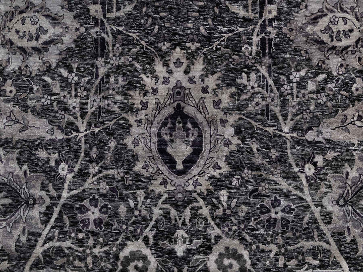 8'8" x 11'10" New Hand Knotted Black Wool & Silk Rectangle Oriental Rug - MOA10291167