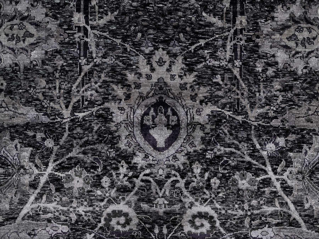 8'1" x 9'11" New Hand Knotted Black Wool & Silk Rectangle Oriental Rug - MOA10291169