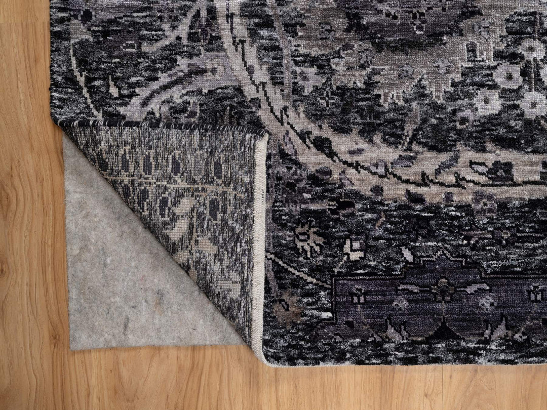 7'11" x 9'11" New Hand Knotted Black Wool & Silk Rectangle Oriental Rug - MOA10291170