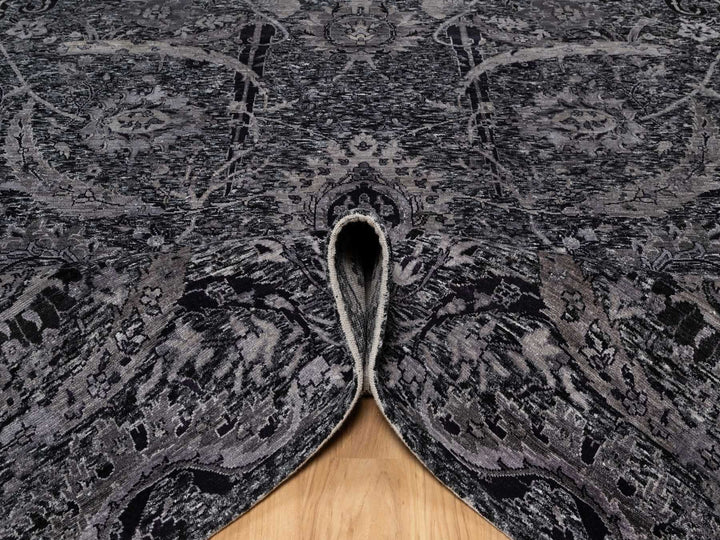7'11" x 9'11" New Hand Knotted Black Wool & Silk Rectangle Oriental Rug - MOA10291170