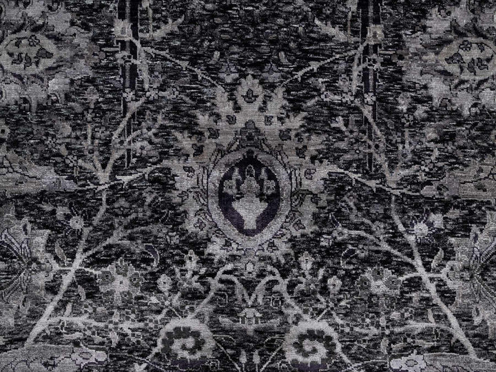7'11" x 9'11" New Hand Knotted Black Wool & Silk Rectangle Oriental Rug - MOA10291170