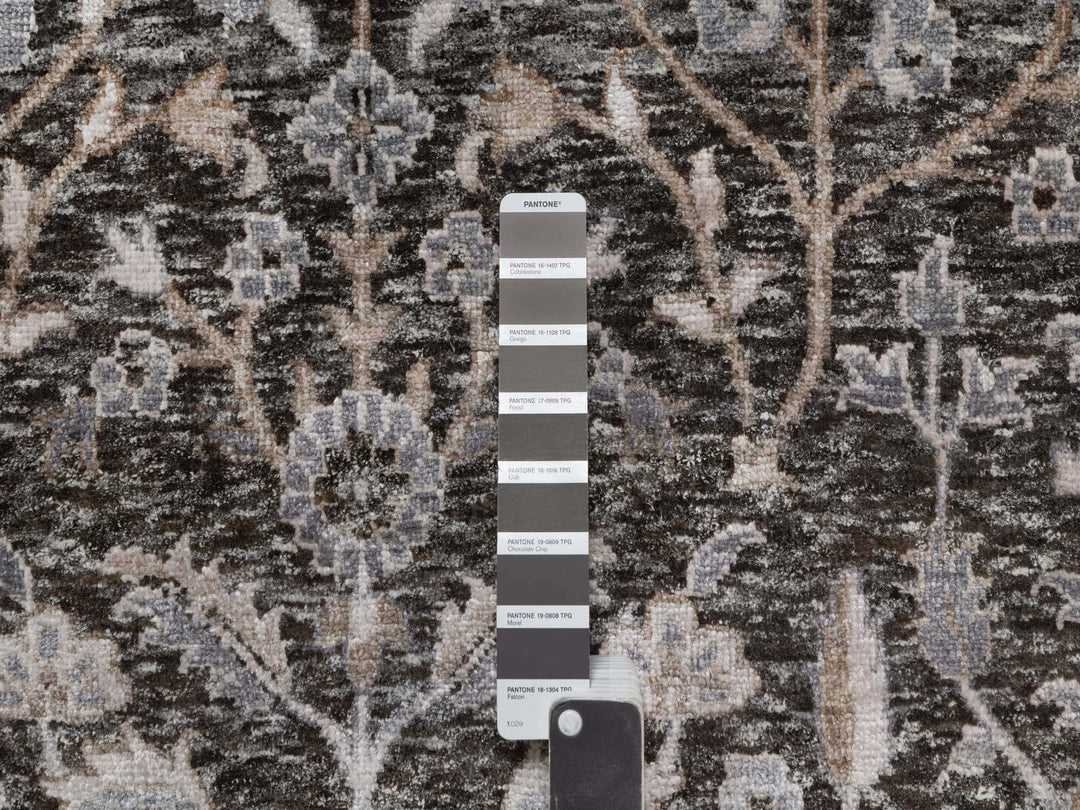 9'9" x 14'2" New Hand Knotted Grey Wool & Silk Rectangle Oriental Rug - MOA10291171