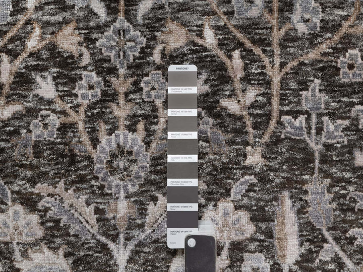 9'9" x 14'2" New Hand Knotted Grey Wool & Silk Rectangle Oriental Rug - MOA10291171