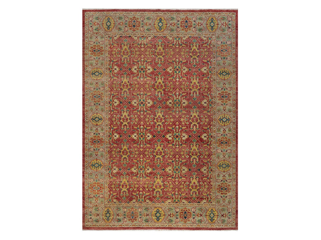 9'11" x 14'2" New Hand Knotted Red Wool Rectangle Oriental Rug - MOA10291174