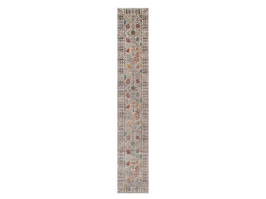 2'8" x 16'2" New Hand Knotted Ivory Wool & Silk Runner Oriental Rug - MOA10291176