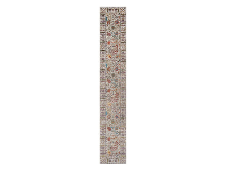 2'8" x 16'2" New Hand Knotted Ivory Wool & Silk Runner Oriental Rug - MOA10291176