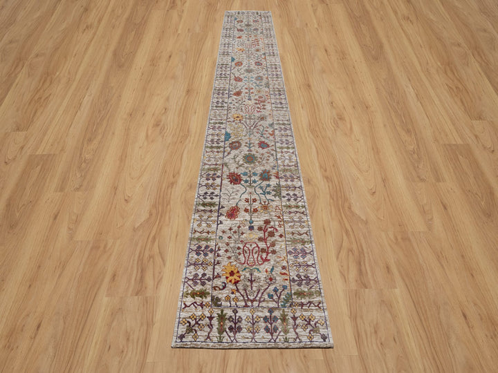 2'8" x 16'2" New Hand Knotted Ivory Wool & Silk Runner Oriental Rug - MOA10291176