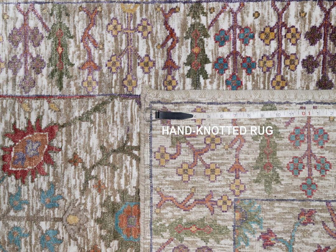 2'8" x 16'2" New Hand Knotted Ivory Wool & Silk Runner Oriental Rug - MOA10291176